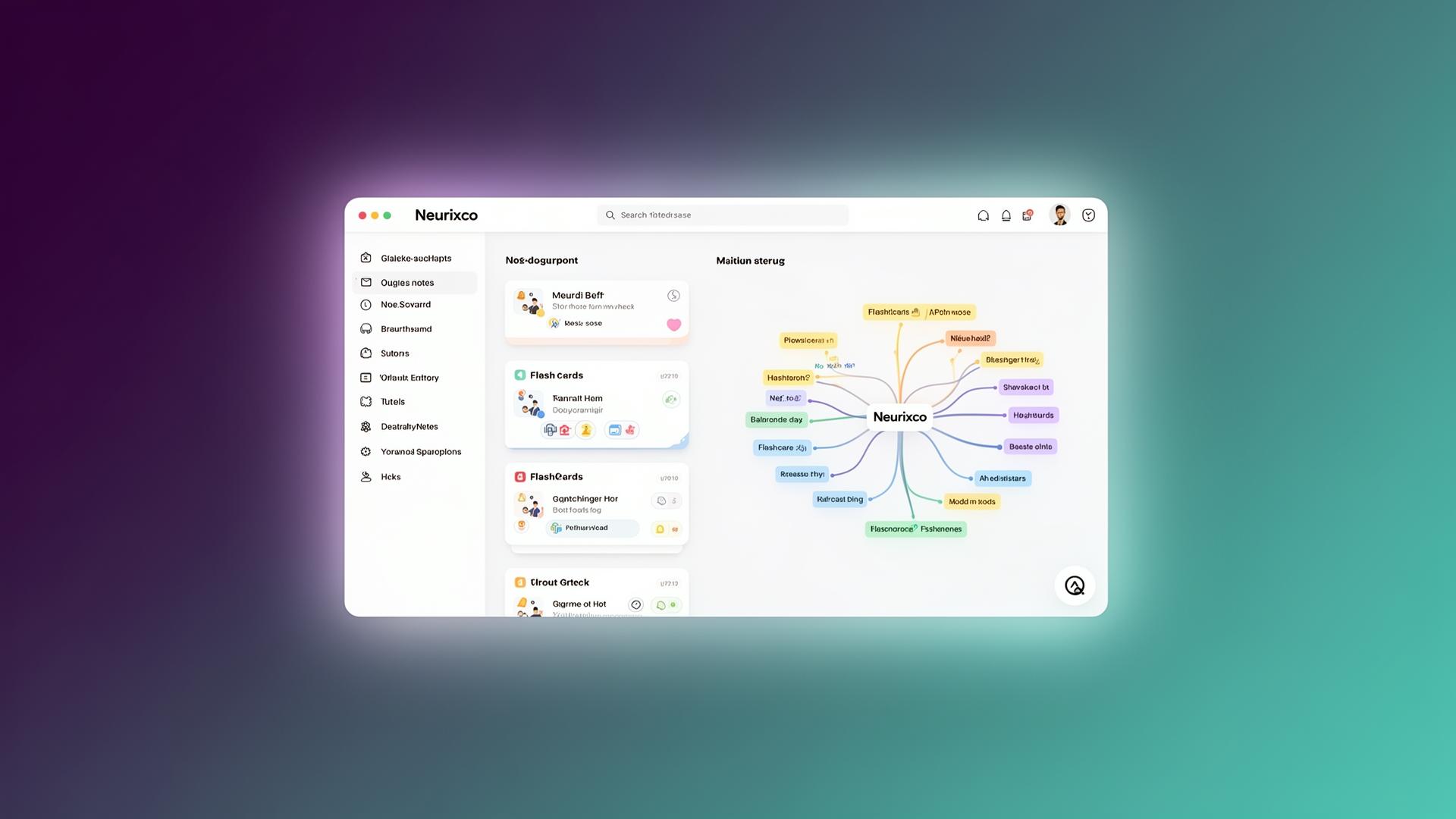 Neurixco workspace preview showing generated notes, slides, and flashcards